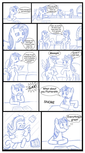 Size: 1748x3147 | Tagged: anticipation, applejack, artist:scritchy, comic, derpibooru import, fluttershy, hilarious in hindsight, rainbow dash, rarity, safe, season 2, sketch, twilight snapple, twilight sparkle