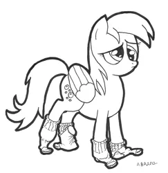 Size: 973x1000 | Tagged: safe, artist:abronyaccount, derpibooru import, derpy hooves, pegasus, pony, clothes, female, lineart, mare, monochrome, sad, socks, solo