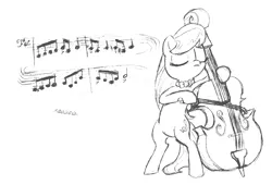 Size: 1919x1304 | Tagged: safe, artist:abronyaccount, derpibooru import, octavia melody, pony, bipedal, cello, monochrome, music notes, musical instrument, sketch, solo