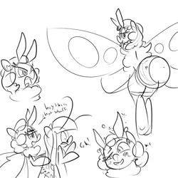 Size: 960x960 | Tagged: artist:whydomenhavenipples, derpibooru import, dialogue, drunk, monochrome, mothpony, moth pony general, oc, oc:caramel, oc:meisa, original species, safe, sketch, sketch dump, unofficial characters only