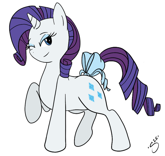 Size: 742x702 | Tagged: safe, artist:silver1kunai, derpibooru import, rarity, bow, solo, tail bow