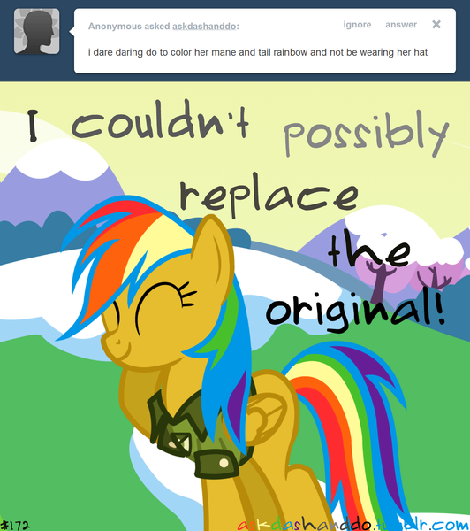 Size: 1280x1444 | Tagged: artist:drumblastingquilava, ask, askdashanddo, daring do, derpibooru import, rainbow dash, safe, solo, tumblr