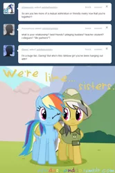 Size: 665x1000 | Tagged: artist:drumblastingquilava, ask, askdashanddo, daring do, derpibooru import, rainbow dash, safe, tumblr