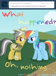 Size: 591x800 | Tagged: artist:drumblastingquilava, ask, askdashanddo, daring do, derpibooru import, rainbow dash, safe, tumblr