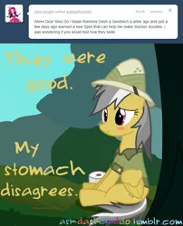 Size: 663x821 | Tagged: artist:drumblastingquilava, ask, askdashanddo, blushing, daring do, derpibooru import, embarrassed, implied diarrhea, safe, solo, toilet paper, tumblr