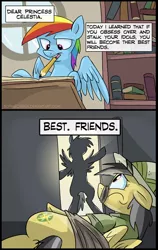 Size: 630x1000 | Tagged: artist:spainfischer, comic, daring do, dark comedy, derpibooru import, door, gag, kidnapped, misery, mouth hold, pencil, rainbow dash, semi-grimdark, silhouette, tape gag