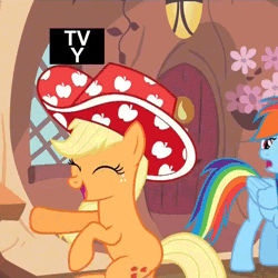 Size: 500x500 | Tagged: safe, derpibooru import, screencap, applejack, rainbow dash, earth pony, pony, daring don't, animated, apple hat, club can't handle me, cute, dancing, female, hat, jackabetes, loop, mare, national random holiday party day, party stetson, scrunchy face, silly, silly pony, solo focus