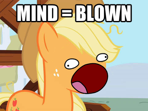 Size: 480x360 | Tagged: applejack, derpibooru import, mind blown, reaction image, safe, solo, sweetie derelle