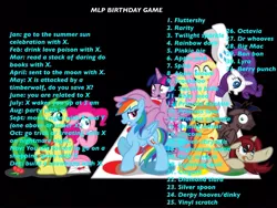 Size: 1024x768 | Tagged: apple bloom, applejack, birthday game, cutie mark crusaders, derpibooru import, discord, exploitable meme, fluttershy, king sombra, lightning dust, mane six, meme, nightmare moon, pinkie pie, princess cadance, princess luna, queen chrysalis, rainbow dash, rarity, safe, scootaloo, shining armor, spike, sweetie belle, text, twilight sparkle, twilight sparkle (alicorn), twister