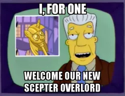 Size: 500x384 | Tagged: safe, derpibooru import, image macro, kent brockman, the simpsons, twilight scepter