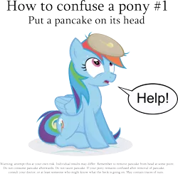 Size: 2650x2598 | Tagged: safe, artist:jittery-the-dragon, derpibooru import, rainbow dash, pegasus, pony, behaving like a cat, cute, female, frown, how to confuse a pony, looking up, mare, open mouth, pancakes, pointless pony tips, rainbow cat, sitting, solo, stuck, sweat, wide eyes