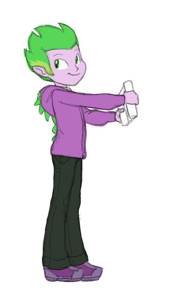 Size: 570x975 | Tagged: safe, artist:carnifex, derpibooru import, spike, equestria girls, clothes, equestria girls-ified, hoodie, human spike, scroll, solo