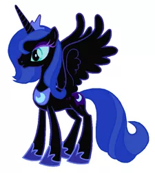 Size: 630x700 | Tagged: artist:durpy, derpibooru import, nightmare luna, nightmare moon, princess luna, recolor, s1 luna, safe, simple background, solo, spread wings, standing, vector, white background