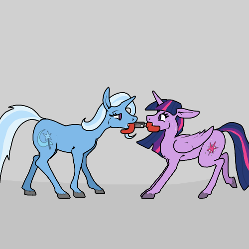 Size: 500x500 | Tagged: questionable, artist:autumnbramble, derpibooru import, trixie, twilight sparkle, twilight sparkle (alicorn), alicorn, pony, blowjob, double blowjob, drool, female, lesbian, mare, multiple blowjob, no exceptions, oral, shipping, sweat, the club, twixie, wat