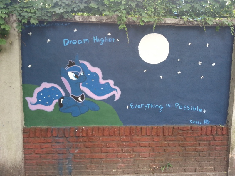 Size: 3264x2448 | Tagged: artist:theresky, derpibooru import, motivational, photo, princess luna, safe, street art