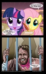 Size: 552x892 | Tagged: safe, artist:henbe, derpibooru import, fluttershy, twilight sparkle, twilight sparkle (alicorn), alicorn, pony, charlton heston, comic, crossover, female, mare, planet of the apes, this will end in tears, twist ending