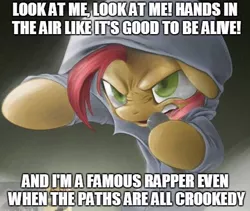 Size: 476x402 | Tagged: babs seed, babs the rapper, derpibooru import, exploitable meme, flobots, handlebars, image macro, meme, music reference, safe, solo