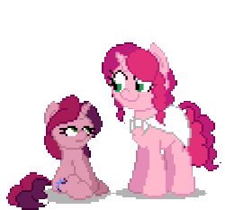 Size: 450x420 | Tagged: safe, artist:mrponiator, derpibooru import, oc, oc:gloomy, oc:marker pony, unofficial characters only, pony, unicorn, animated, boop, female, filly, looking at each other, mare, mlpg, pixel art, simple background, smiling, transparent background