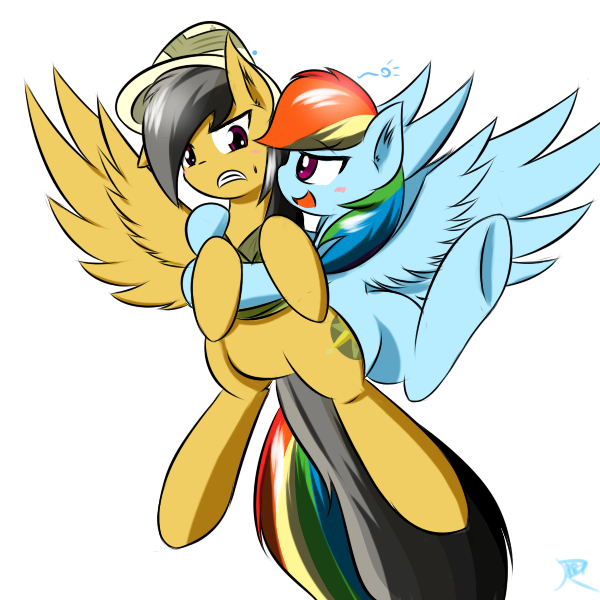 Size: 600x600 | Tagged: artist:ranban, daring do, derpibooru import, hug, pixiv, rainbow dash, safe