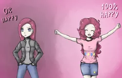 Size: 1239x800 | Tagged: artist:239asd, derpibooru import, duality, human, humanized, light skin, pinkamena diane pie, pinkie pie, safe, solo