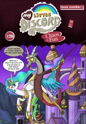 Size: 626x900 | Tagged: artist:stalinthestallion, canterlot castle, comic cover, derpibooru import, discord, parody, princess celestia, safe, speech bubble