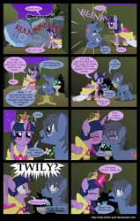 Size: 2000x3151 | Tagged: safe, artist:mlp-silver-quill, derpibooru import, twilight sparkle, twilight sparkle (alicorn), oc, oc:clutterstep, alicorn, pony, comic:a princess' tears, canon x oc, comic, element of magic, female, kissing, male, mare, straight