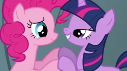 Size: 1280x720 | Tagged: derpibooru import, feeling pinkie keen, lidded eyes, out of context, pinkie pie, safe, screencap, twilight sparkle