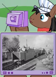 Size: 563x771 | Tagged: armor, derpibooru import, exploitable meme, full steam, machine gun, meme, obligatory pony, promontory, safe, soldier, train, tv meme, world war ii