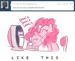 Size: 642x527 | Tagged: ask, ask pinkie pie, computer, derpibooru import, pinkie pie, safe, solo, tumblr, typing