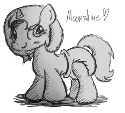 Size: 1982x1794 | Tagged: safe, artist:killahurtz12, derpibooru import, oc, oc:filly moonshine, unofficial characters only, pony, baby, baby pony, diaper, monochrome, poofy diaper, solo