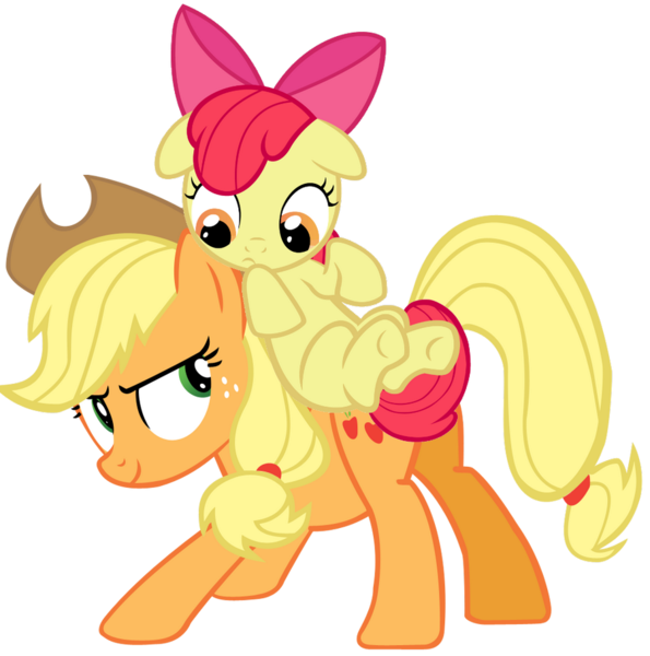 Size: 900x908 | Tagged: apple bloom, applejack, derpibooru import, ponies riding ponies, safe, simple background, transparent background, vector