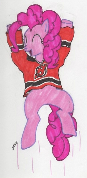 Size: 379x771 | Tagged: artist:xxfatpigxx, derpibooru import, hockey, new jersey devils, nhl, pinkie pie, safe, solo