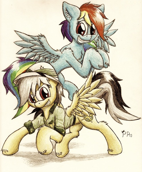 Size: 1000x1208 | Tagged: artist:punk-pegasus, daring do, derpibooru import, rainbow dash, safe, traditional art