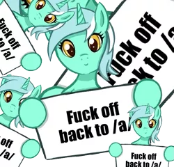 Size: 621x597 | Tagged: 4chan, /a/, derpibooru import, lyra heartstrings, reaction image, safe, sign, solo, vulgar