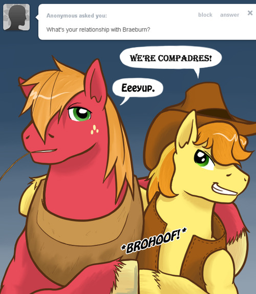 Size: 500x574 | Tagged: safe, artist:redhotkick, derpibooru import, big macintosh, braeburn, earth pony, pony, hoofbump, male, stallion, tumblr