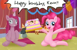 Size: 1595x1047 | Tagged: artist:asdf314159265, cake, derpibooru import, duality, pinkamena diane pie, pinkie pie, safe, self ponidox