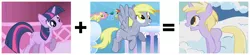 Size: 1550x340 | Tagged: safe, derpibooru import, derpy hooves, dinky hooves, twilight sparkle, pegasus, pony, female, filly, lesbian, magical lesbian spawn, mare, offspring, origins, parent:derpy hooves, parent:twilight sparkle, parents:twerpy, shipping, twerpy