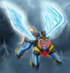 Size: 874x913 | Tagged: alicorn amulet, armor, artist:b9tribeca, corrupted, derpibooru import, rainbow dash, safe, solo