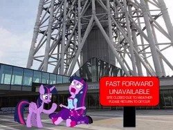 Size: 600x450 | Tagged: safe, artist:j4lambert, derpibooru import, twilight sparkle, twilight sparkle (alicorn), equestria girls, fast forward, japan, race, self ponidox, the amazing race, tokyo, tokyo skytree, twolight