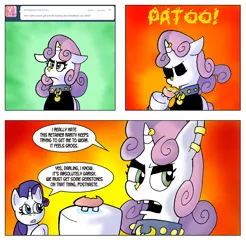 Size: 1256x1278 | Tagged: artist:pembroke, ask meanie belle, comic, derpibooru import, meanie belle, rarity, safe, sweetie belle, tumblr