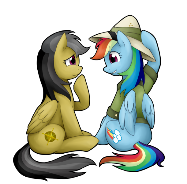 Size: 922x905 | Tagged: accessory swap, artist:norang94, daringdash, daring do, derpibooru import, female, lesbian, rainbow dash, safe, shipping