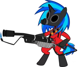 Size: 3511x3010 | Tagged: safe, artist:scratchie, derpibooru import, vinyl scratch, pony, bipedal, flamethrower, gas mask, pyro, solo, team fortress 2, weapon