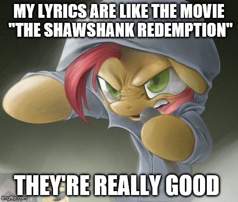 Size: 480x407 | Tagged: babs seed, babs the rapper, derpibooru import, exploitable meme, image macro, jon lajoie, meme, safe, solo, the shawshank redemption