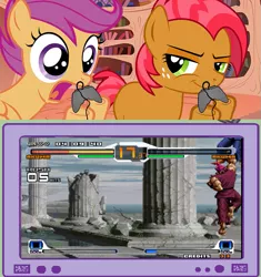 Size: 751x800 | Tagged: akuma, babs seed, derpibooru import, exploitable meme, gamer meme, gaming, king of fighters, meme, obligatory pony, owned, safe, scootaloo, snk vs capcom, street fighter, tv meme