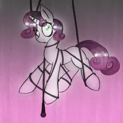 Size: 1080x1080 | Tagged: artist:xenalollie, derpibooru import, semi-grimdark, solo, sweetie belle, unsexy bondage