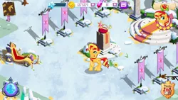 Size: 1136x640 | Tagged: safe, derpibooru import, sunset shimmer, pony, alternate universe, big crown thingy, element of magic, gameloft, spanish, twimobile