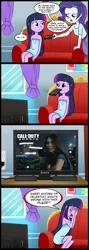 Size: 713x2000 | Tagged: safe, artist:madmax, derpibooru import, edit, rarity, twilight sparkle, ghost, equestria girls, call of duty, call of duty ghosts, comic, exploitable meme, megan fox, meme, obligatory pony, television, text, tv meme, video game, what's wrong with this place