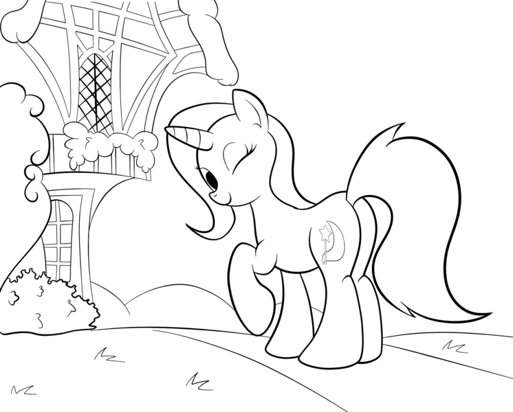 Size: 2474x1990 | Tagged: safe, artist:grumblepluck, derpibooru import, trixie, pony, unicorn, female, mare, monochrome, plot, smiling, solo, wink