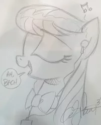 Size: 543x674 | Tagged: safe, artist:andypriceart, derpibooru import, octavia melody, earth pony, pony, classical, earbuds, eyes closed, headphones, johann sebastian bach, monochrome, music, solo, traditional art