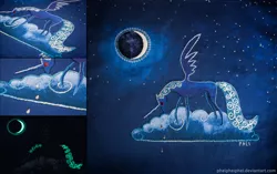 Size: 7370x4621 | Tagged: absurd resolution, artist:pheiplushies, cloud, cloudy, craft, crying, derpibooru import, glow, glow-in-the-dark, photo, princess luna, quilt, safe, solo, traditional art